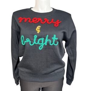 Truself Womens Christmas Sweatshirt Merry and Bright Sparkle Black Large